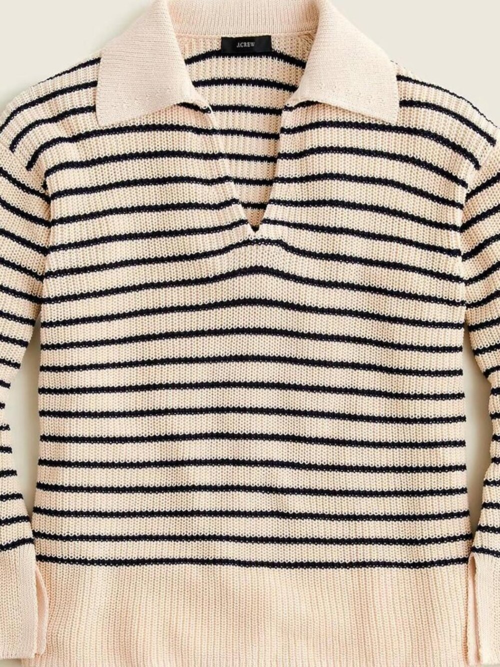 J. Crew Cream and Navy Striped V-Neck Cotton Sweater